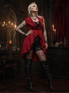 Red Victorian Gothic Vest Top with Asymmetrical Hem NWOT